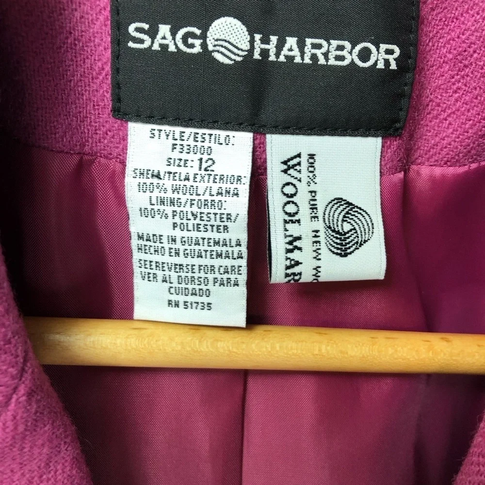 Vtg 90’s Sag Harbor 100% Wool Blazer Wo’s 12 Fuchsia Pink Classic Retro Office